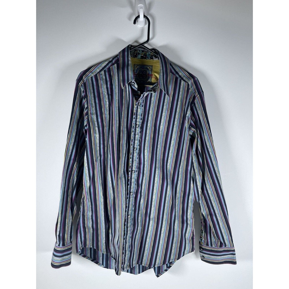 Robert Graham Shirt Adult Large Purple Striped Embroidered Flip Cuff Mens